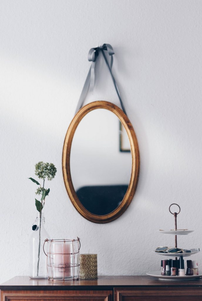 Brown Wooden Framed Hanging Mirror